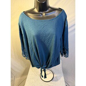 Love‎ Crazy Deep Teal Lace Sleeves Top Shirt Blouse Womens Plus 1X 16/18